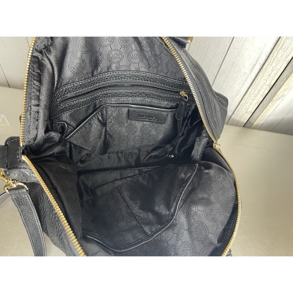 Michael Kors Bedford Bowling Medium Black Leather Satchel Bag Crossbody Strap - Picture 5 of 8